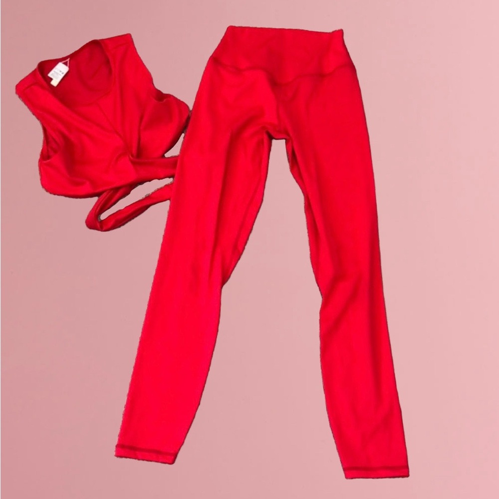 Lovewave by Revolve Red Athletic Set Wrap Crop Top & Leggings Size S #212
